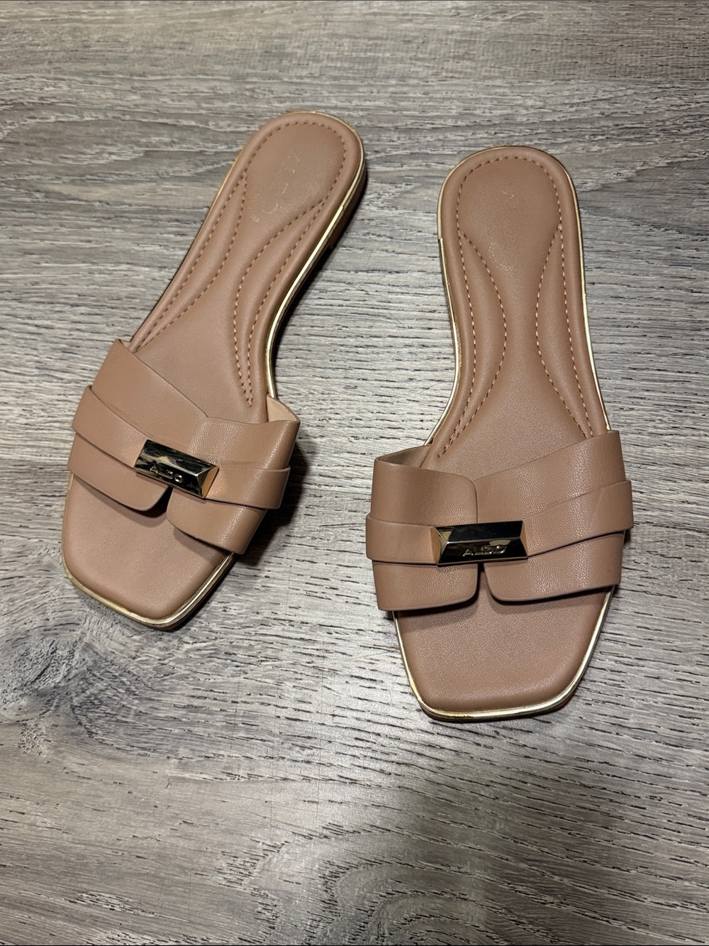 Aldo Women's Tan Slip-On Sandals with Gold Accent - Picture 2 of 3